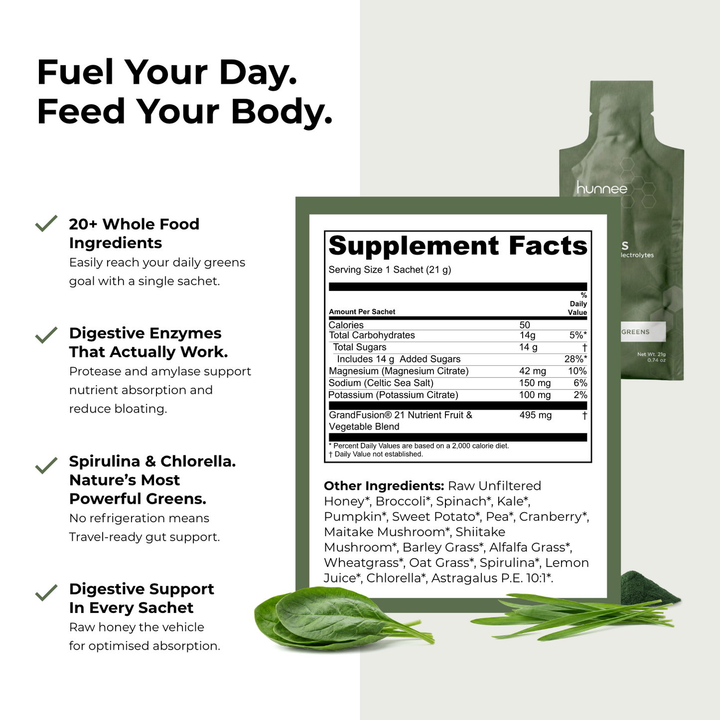 Supplement facts label with green packaging on a white background